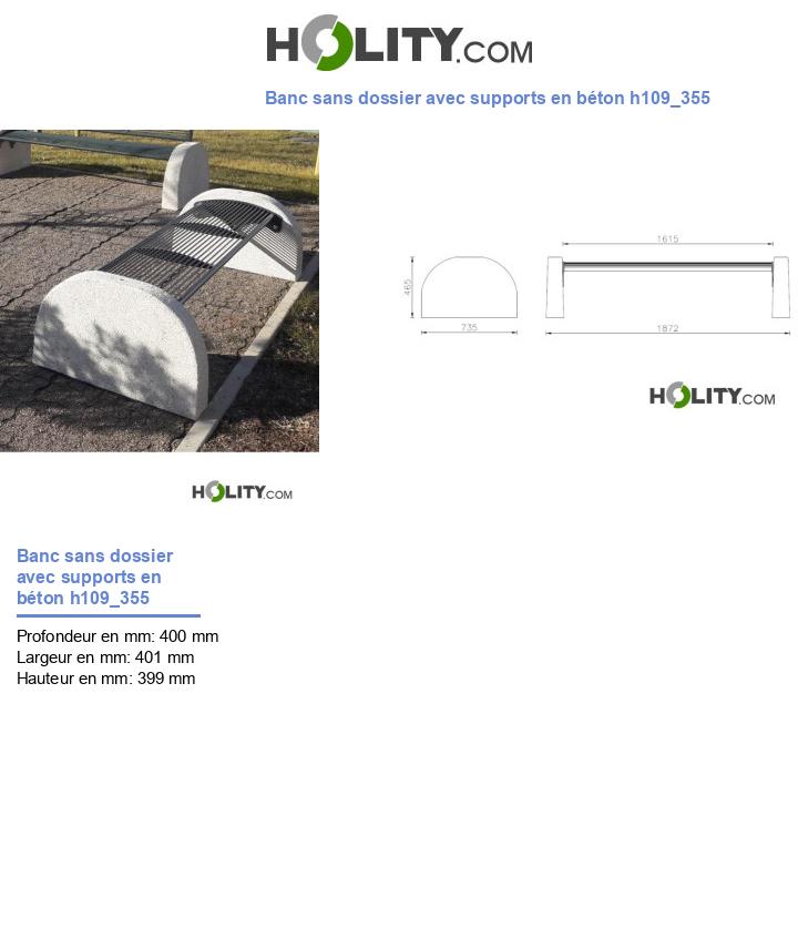 Banc sans dossier avec supports en béton h109_355